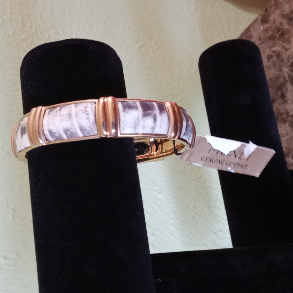 Monet Genuine Leather Snake Skin Gold-Tone Cuff Bracelet NWT